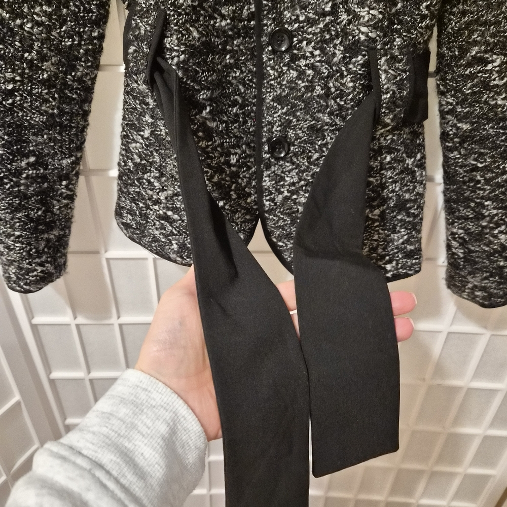 Sandro Black White Belted Coat Blazer Jacket Sz S - Picture 4 of 8